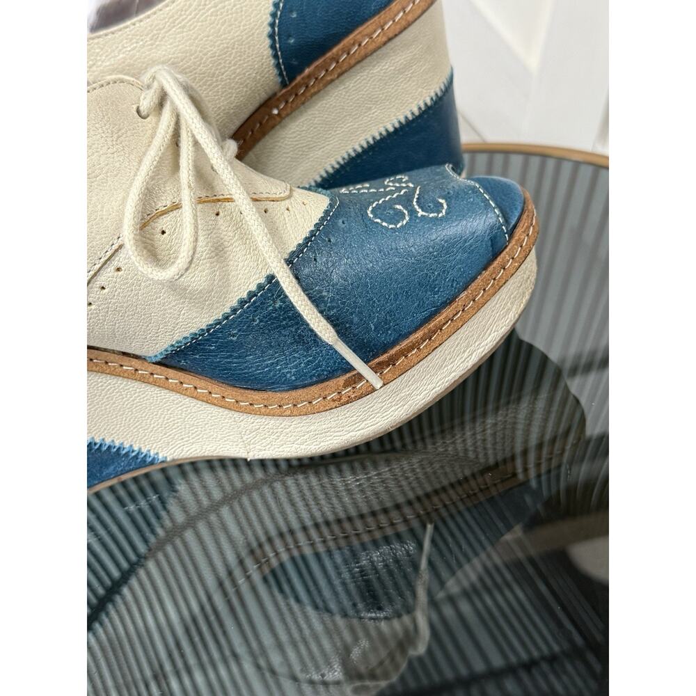 Anthropologie Pilcro Cream and Teal Leather Wedge Oxfordsππ - Picture 10 of 13